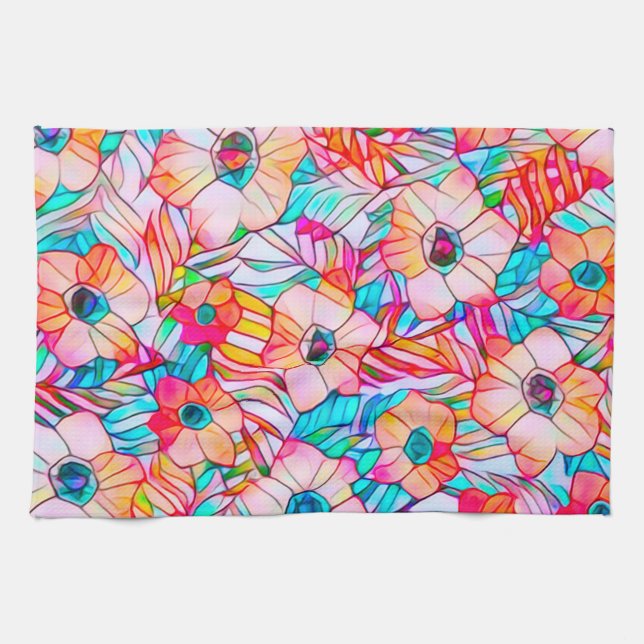 Poppies & Palm Fronds Tea Towel (Horizontal)