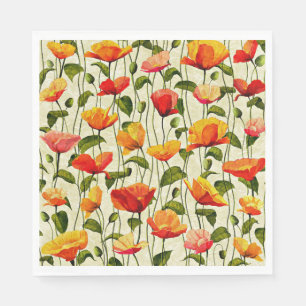 Poppies pattern, red and yellow, napkin