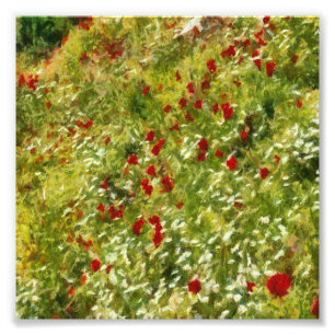 Poppies Pointillism Style Abstract Art Photo Print