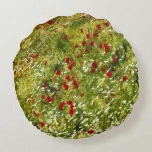 Poppies Pointillism Style Abstract Art Round Cushion