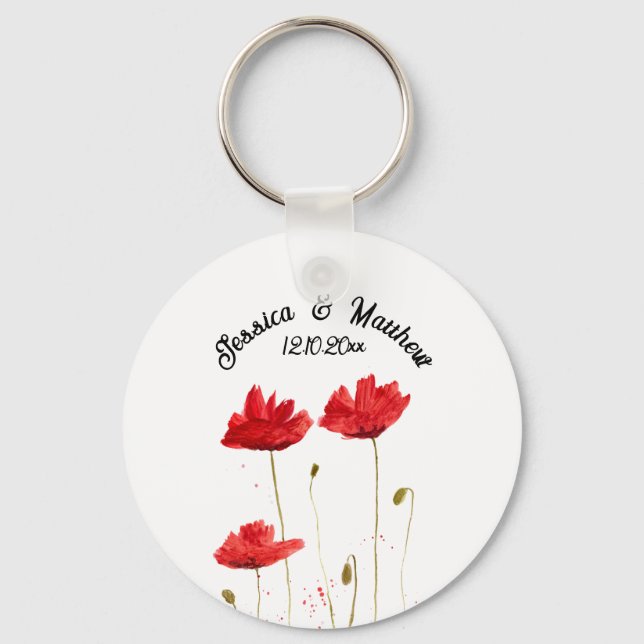 Poppies Poppy Red floral Watercolor Weddings Key Ring (Front)