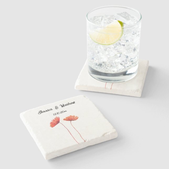 Poppies Poppy Red floral Watercolor Weddings Stone Coaster (Side)