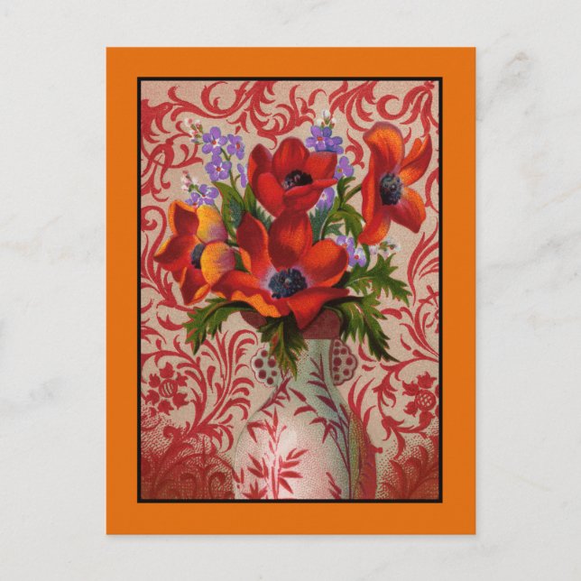 Poppies Postcard with an Orange Border (Front)