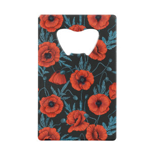 Poppies, red and blue on black