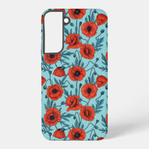 Poppies, red and blue on pool blue samsung galaxy case