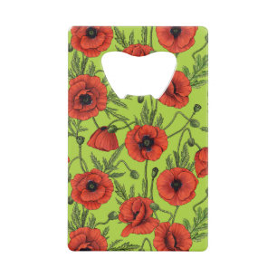 Poppies, red and green on lime green
