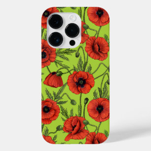 Poppies, red and green on lime green Case-Mate iPhone 14 pro case