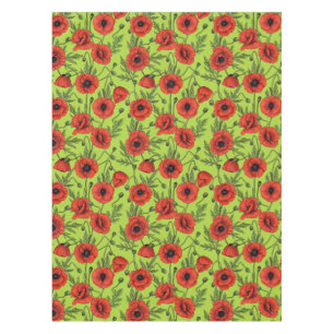 Poppies, red and green on lime green tablecloth