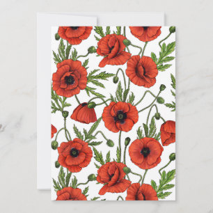 Poppies, red and green on white