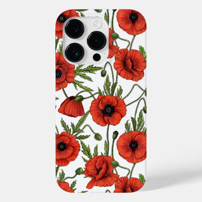 Poppies, red and green on  white Case-Mate iPhone case (Back)