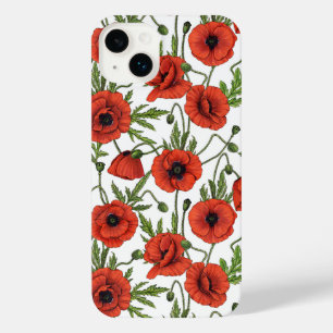 Poppies, red and green on  white iPhone 14 plus case