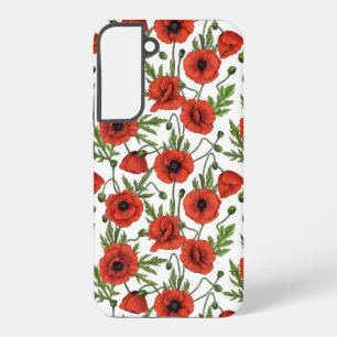Poppies, red and green on white samsung galaxy case