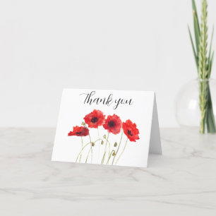 Poppies Red Floral Baby Shower Thank you  Card
