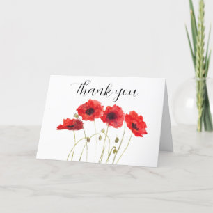 Poppies Red Floral Baby Shower Thank you Card