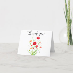 Poppies Red Floral Baby Shower Thank you  Card