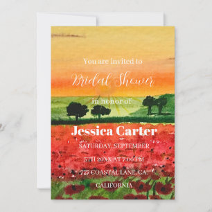 Poppies Red Flowers Elegant Bridal Shower Invitation