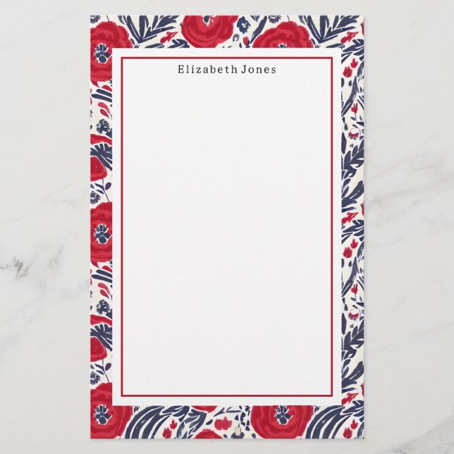 Poppies Red White And Blue Pattern Stationery (Front)