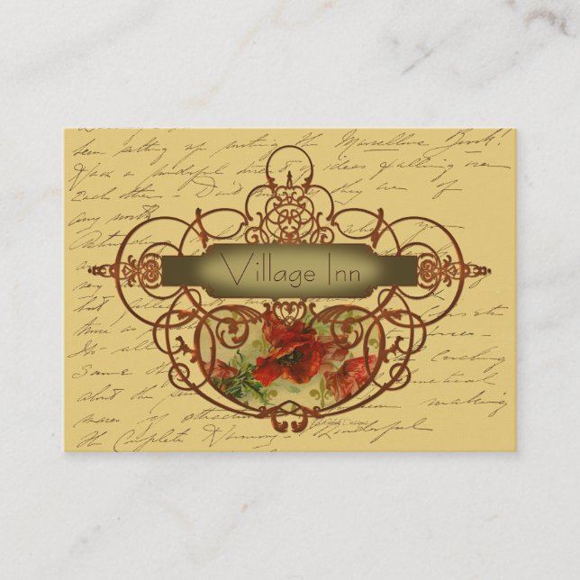 Poppies & Scrolls Steampunk Design Business Card (Front)