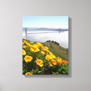 Poppies smile at the Golden Gate Bridge 11x14x.75 Canvas Print