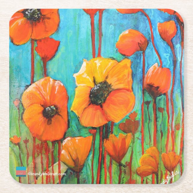 Poppies Square Paper Coaster (Front)
