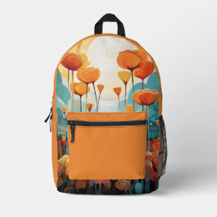 Poppies sunrise orange custom name printed backpack