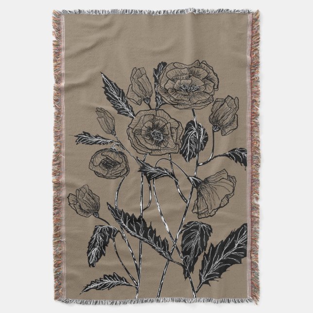 Poppies Throw Blanket Choose Colour (Front Vertical)