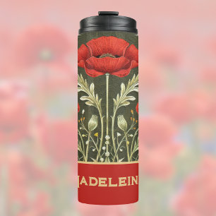 Poppies Vintage Gold Red Art Nouveau Thermal Tumbler