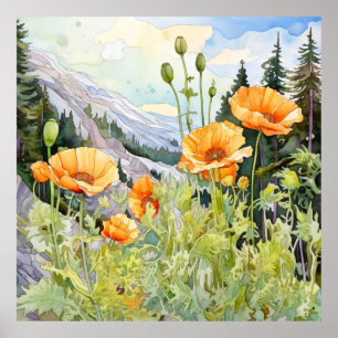 Poppies Wall Art, Floral Square  Poster