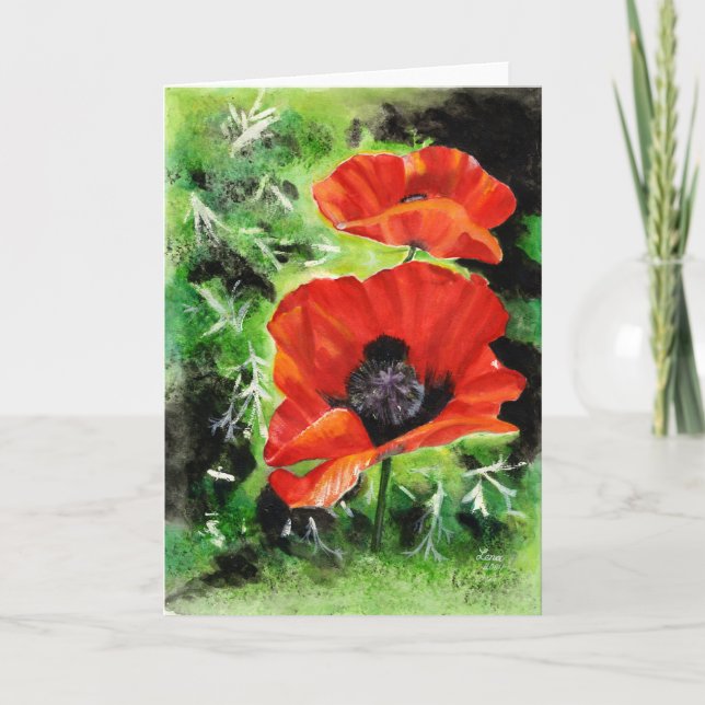 Poppies watercolor art greeting card (Front)