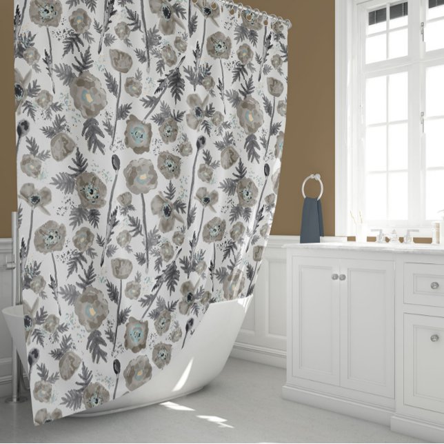 Poppies Watercolor Floral Pattern Shower Curtain (Poppies Watercolor Floral Pattern Shower Curtain from Studio Posies.)