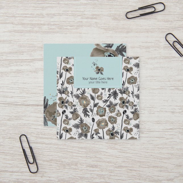 Poppies  Watercolor Floral Pattern Square Business Card (Poppies Watercolor Floral Pattern Square Business Card from Studio Posies.)