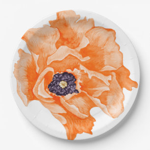 Poppies Watercolor Flowers Paper Plates