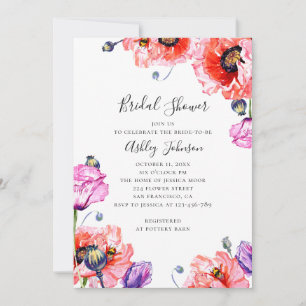 Poppies. Watercolor red floral bridal shower Invitation