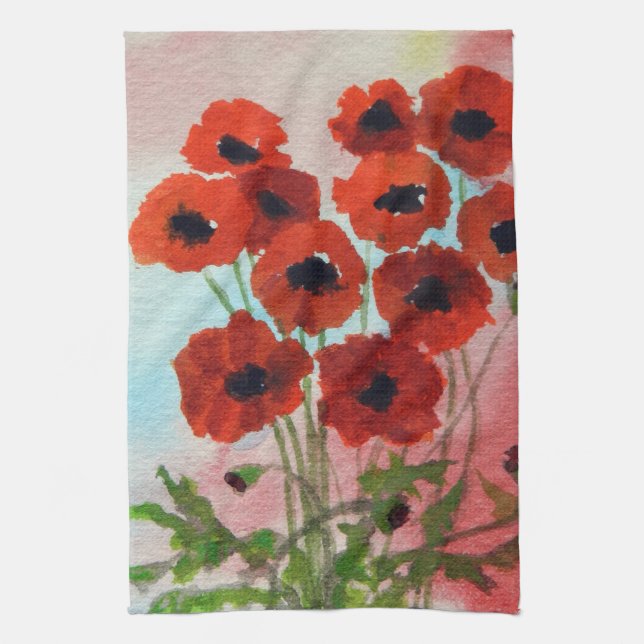 Poppies Watercolor Tea Towel (Vertical)