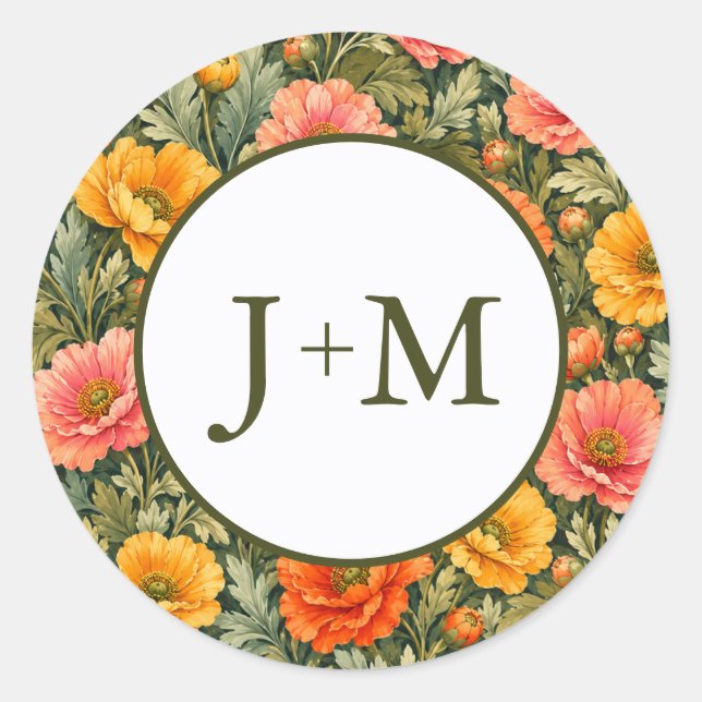 Poppies Wedding Classic Round Sticker (Front)
