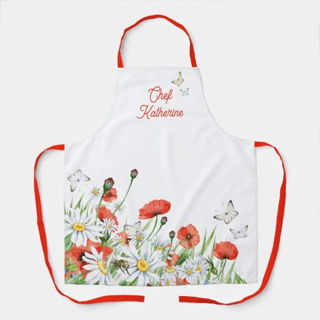 Poppies, Wildflowers, and Butterflies Floral Apron (Front)