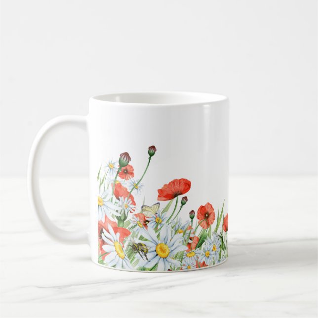 Poppies, Wildflowers, and Butterflies Floral Coffee Mug (Left)