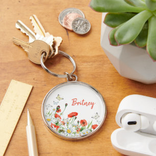 Poppies, Wildflowers, and Butterflies Floral Key Ring