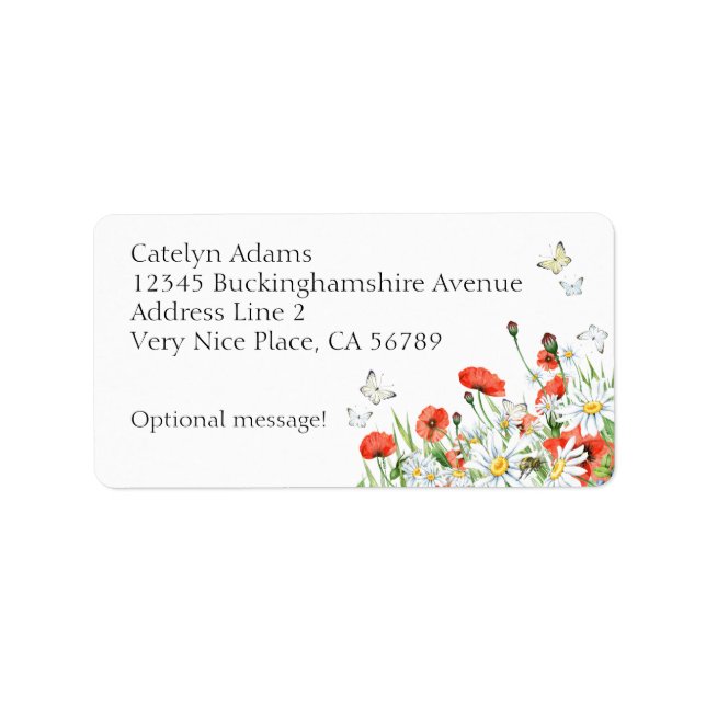 Poppies, Wildflowers, and Butterflies Floral Label (Front)