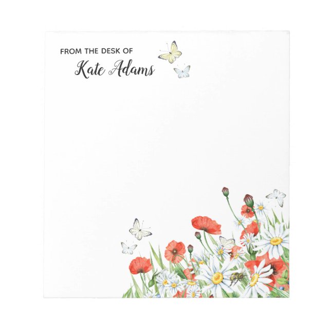 Poppies, Wildflowers, Butterflies Notepad (Front)
