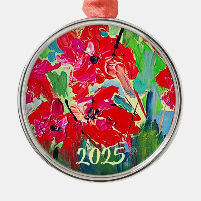 Poppies Year Metal Ornament (Front)