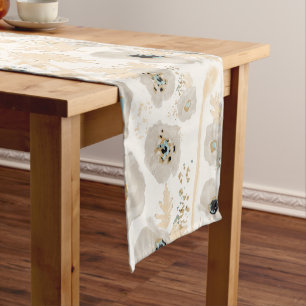 Poppies Yellow Grey Watercolor Floral Short Table Runner