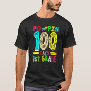 Poppin 100 Days 1st Grade Dinosaur Primary School  T-Shirt