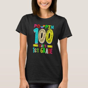 Poppin 100 Days 1st Grade Dinosaur Primary School  T-Shirt