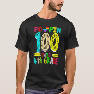 Poppin 100 Days 4th Grade Dinosaur Primary School  T-Shirt