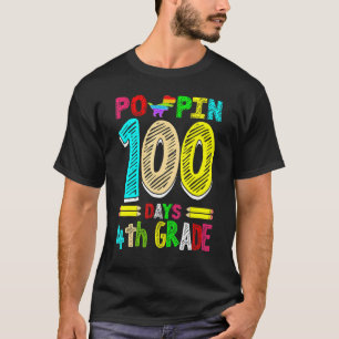 Poppin 100 Days 4th Grade Dinosaur Primary School  T-Shirt