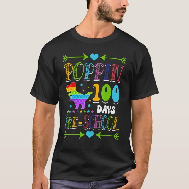 Poppin 100 Days Preschool Dinosaur School T-Rex Di T-Shirt (Front)