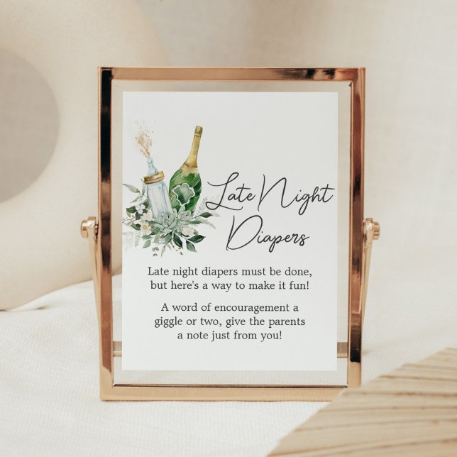 Poppin' Bottles Baby Shower Late Night Diapers Poster (Poppin' Baby Bottles Baby Shower Late Night Diapers Sign )