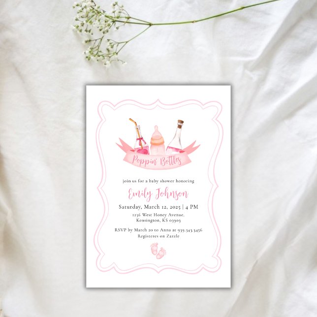 Poppin Bottles Champagne Girl Baby Shower  Invitation (Poppin Bottles Champagne Girl Baby Shower Invitation)