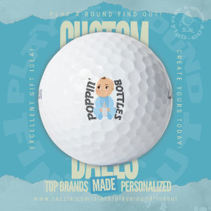Poppin Bottles Funny New Dad Baby Shower Boy Blue Golf Balls